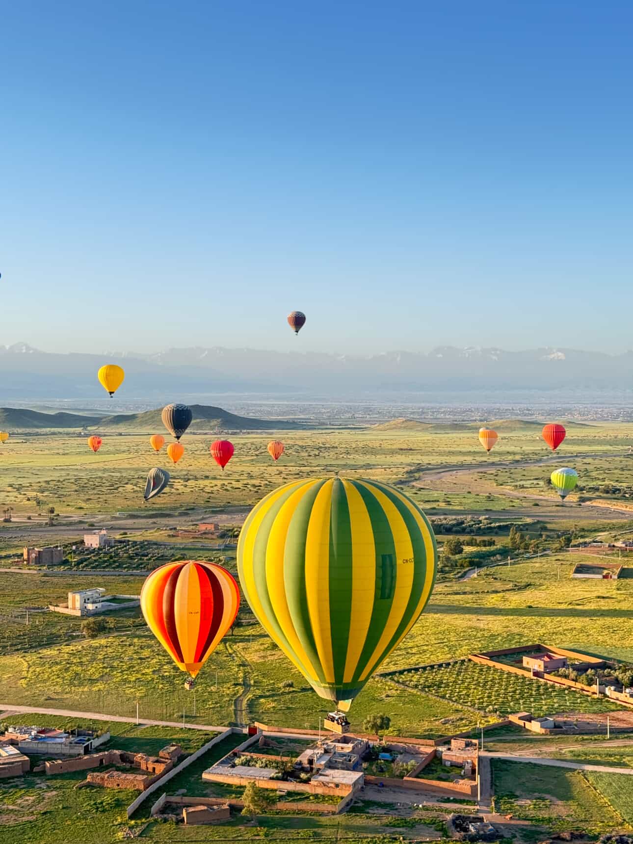 Hot air balloons over the countryside around Marrakech